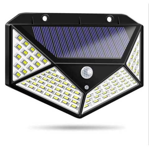 Set 4 x Lampă 100 LED cu panou solar, senzor de mișcare +CADOU Lanternă profesională de cap reglabiă, cu triplu LED